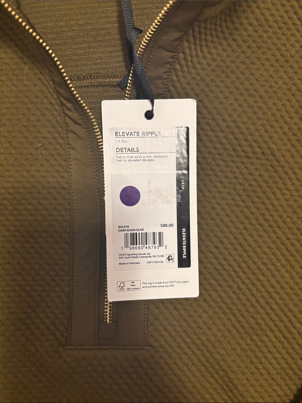 CAlia women’s Olive Quarter-Zip Texture Pullover - Picture 3 of 3